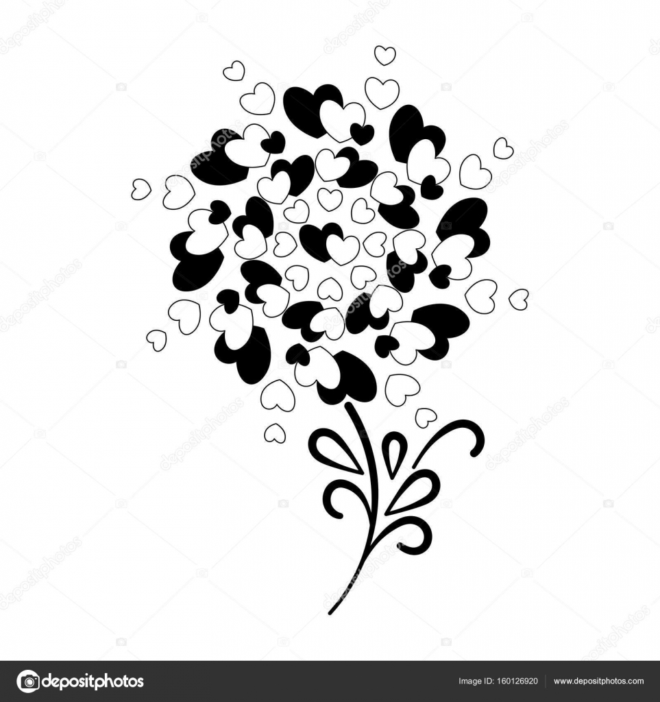 Bianco e nero fiore stilizzato dei cuori Albero magico Elemento decorativo per il disegno