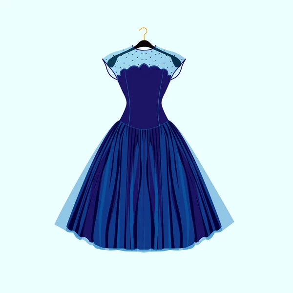 Сукня синього ретро-стилю. Векторні ілюстрації моди . — стоковий вектор