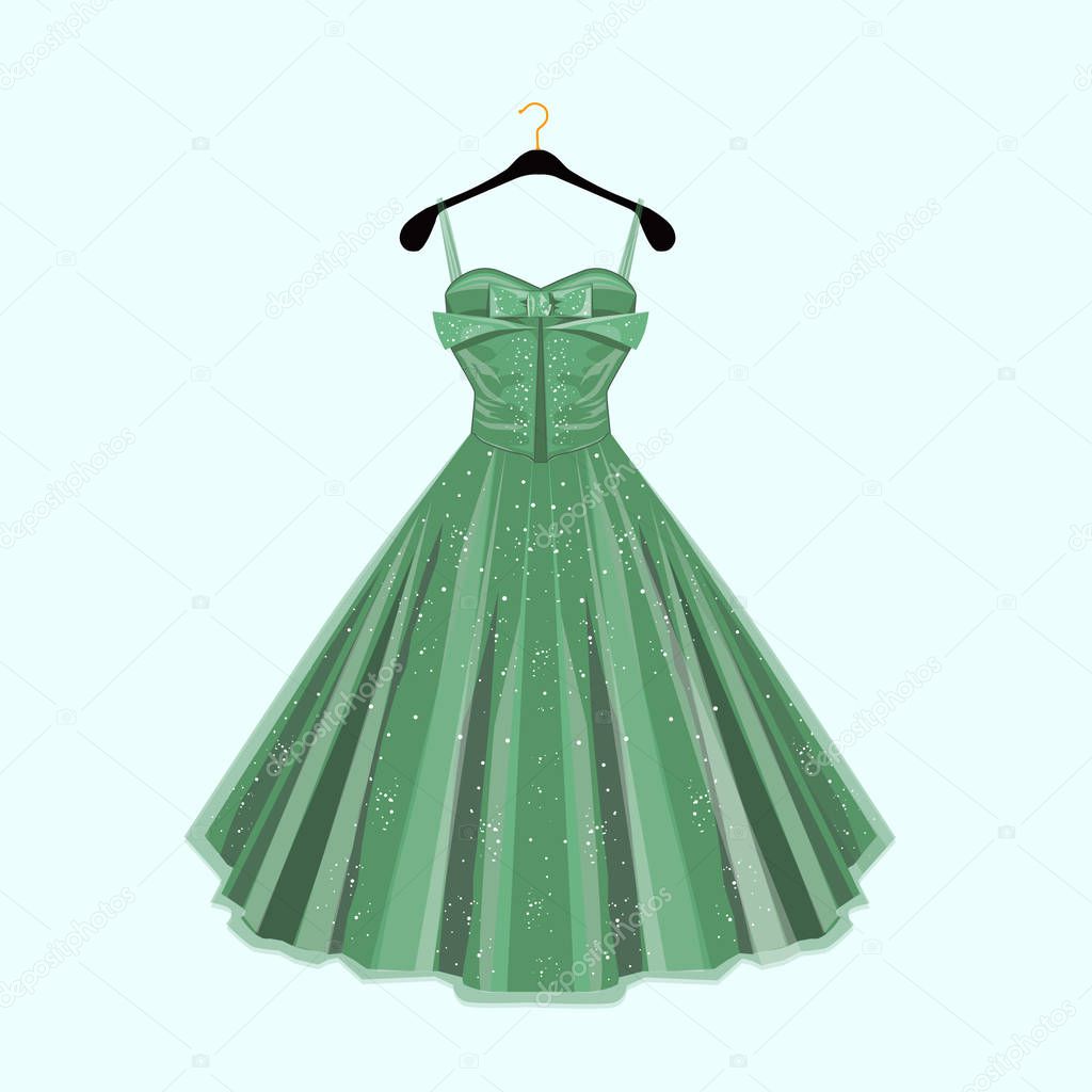 Green party dress. Vector fashion illustration.