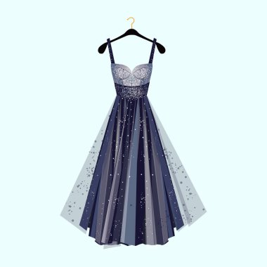 Özel bir olay için uzun elbise. Rhinestones moda vektör çizim ile elbise