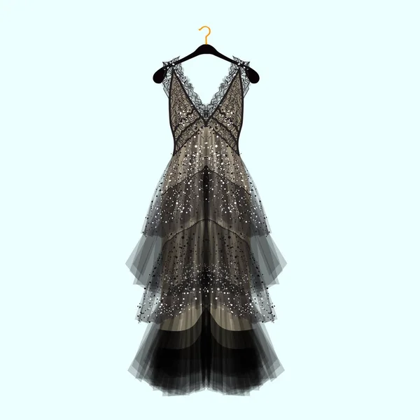 Vestido estilo retro com strass. Vestido de celebridade dress.Luxury. Ilustração vetorial de moda —  Vetores de Stock