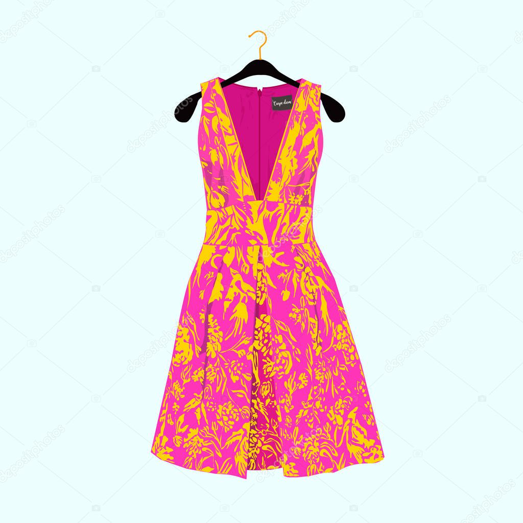 Beautiful summer dress with floral print.Fashion illustration