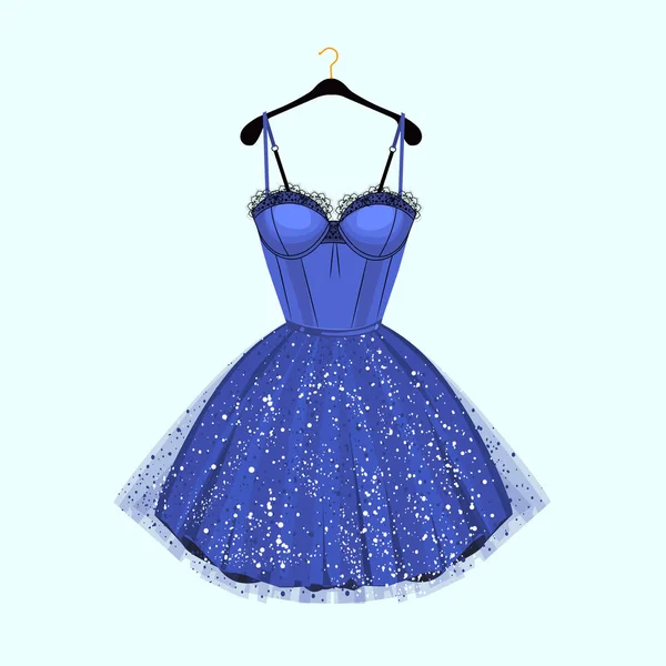 Vestido de fiesta con una decoración elegante. Ilustración vector de moda — Vector de stock