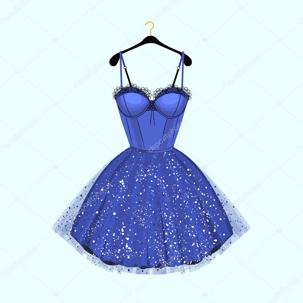 Party dress with fancy decor. Fashion vector illustration