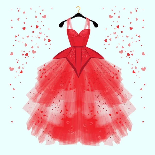 バレンタインの日パーティー ドレス ファンシーなハートの装飾 ファッション イラスト — ストックベクタ