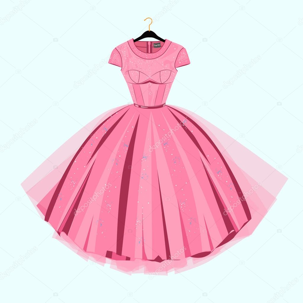 Party Prom dress with fancy decor.Fashion illustration