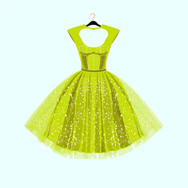 Partito Abito Verde Lime Con Fantasia Decor Fashion Illustrazione — Vettoriale Stock