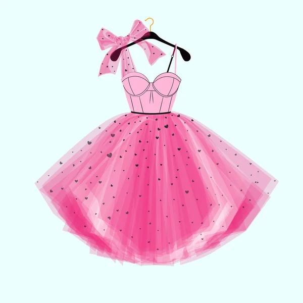 Robe Bal Rose Avec Noeud Illustration Mode Pour Carte Invitation — Image vectorielle