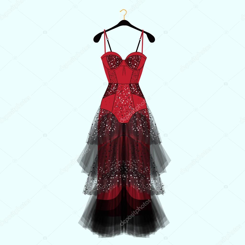 Beautiful dress for special event. Vector Fashion illustration