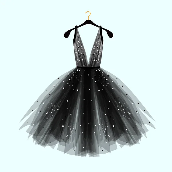 Black Fancy Dress Special Event Decor Vector Fashion Illustration Online — Stock Vector