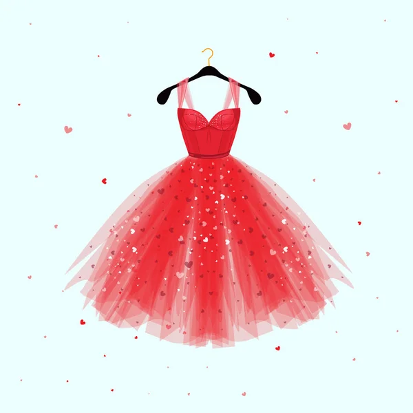 Rotes Kleid Für Valentinstag Party Karte Vektor Mode Illustration Vektorgrafiken