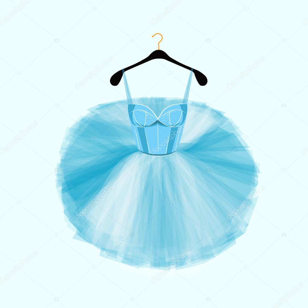 Blue vector dress for ballet dencer. Ballet tutu dress. Fashion illustration