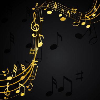 Peelable siyah zemin üzerine altın müzik notlar