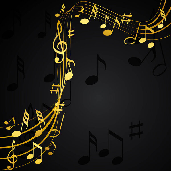 Gold music notes on a solide black background