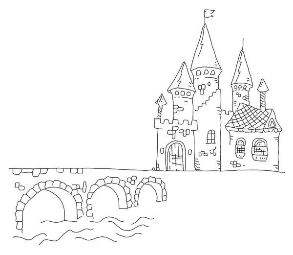 Ręcznie rysowane Zamek miejski szablonu — Wektor stockowy