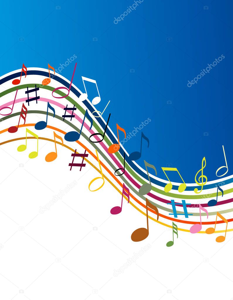 Color music notes on a solide white background