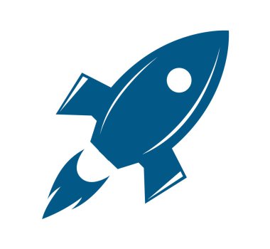 İzole edilmiş sembol roketi. Beyaz arkaplanda vektör illüstrasyonu.