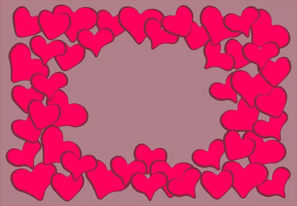 Keret Szokatlan Fényes Rózsaszín Szívek Sötét Stroke Különböző Formájú Orgona — Stock Vector