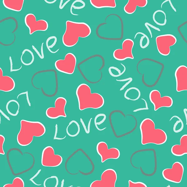 Bezproblémový Vzor Růžová Srdce Různých Tvarů Šedé Slovo Láska Šedý — Stock fotografie