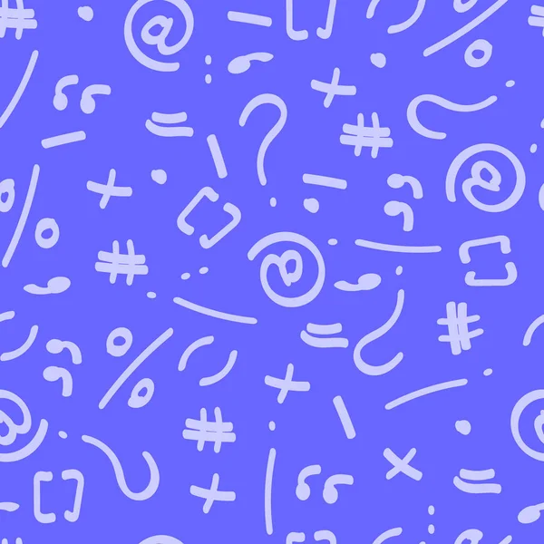 Ultradeniz arka planında menekşe heceleme, soru işareti, artı, eşit, yüzde, tırnak işaretleri, zımba, çizgi, periyot ünlem işaretleri virgülsüz desenler