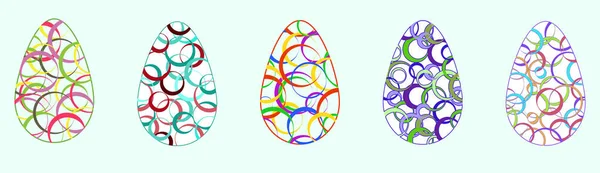 Cinco Contornos Huevos Pascua Con Patrones Anillos Multicolores Diferentes Formas — Archivo Imágenes Vectoriales