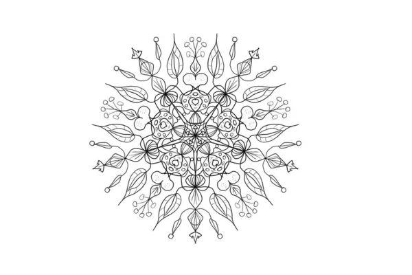 Omalovánky Symetrický Květinový Ornament Listů Kruhů Bílém Pozadí — Stock fotografie