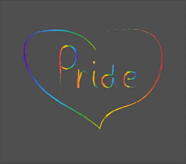 Pride Inscription Freehand Drawn Heart Outline Painted Rainbow Colors Dark — Stock Vector