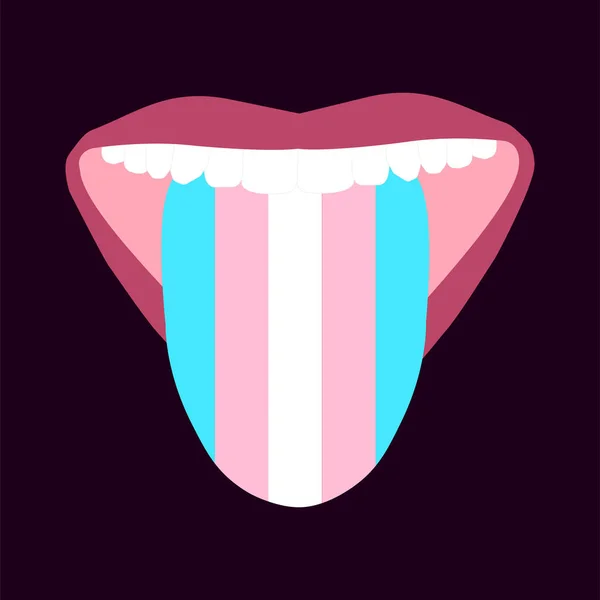 Natřené Otevřené Ústa Jazyk Vyčnívající Malované Transgenderovou Vlajkou Barvy Černém — Stockový vektor