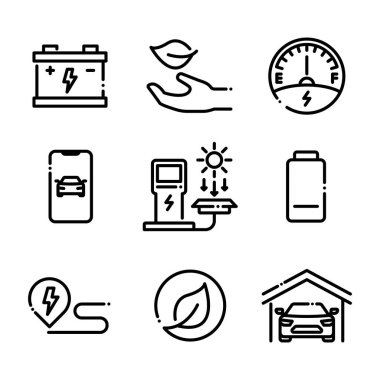 Beyaz arkaplanda basit vektör simgesi ayarlandı, eko enerji kavramı 