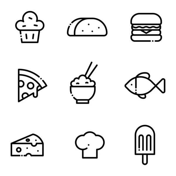 Simple Black White Vector Icon Set Food Concept — Stock Vector