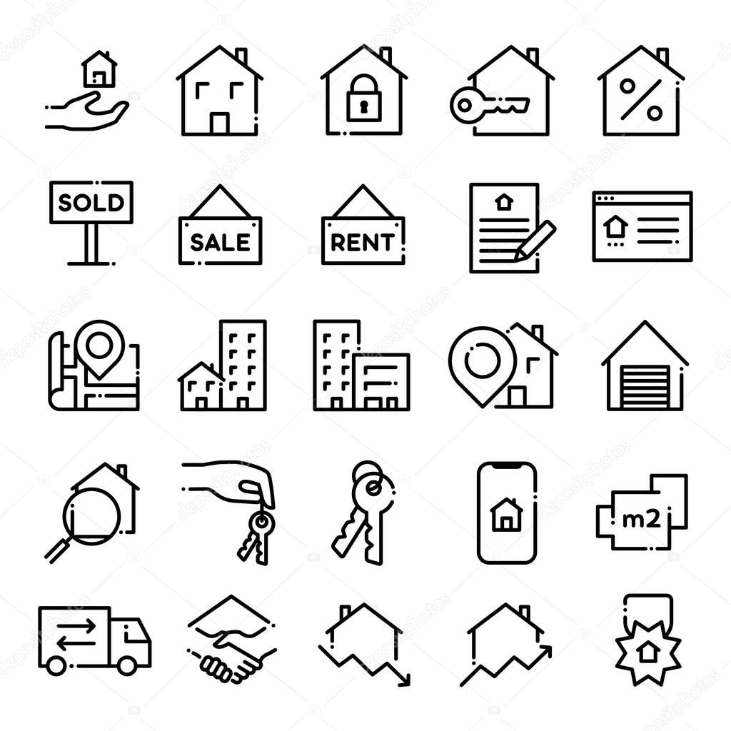 simple icon set on white background, real estate concept