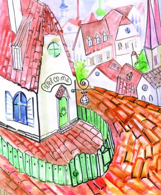 çocuklar için çatı suluboya kroki