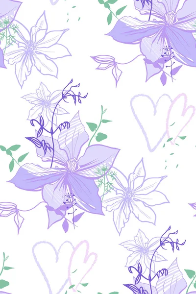 Patrón sin costuras con flores púrpuras en colores delicados — Archivo Imágenes Vectoriales