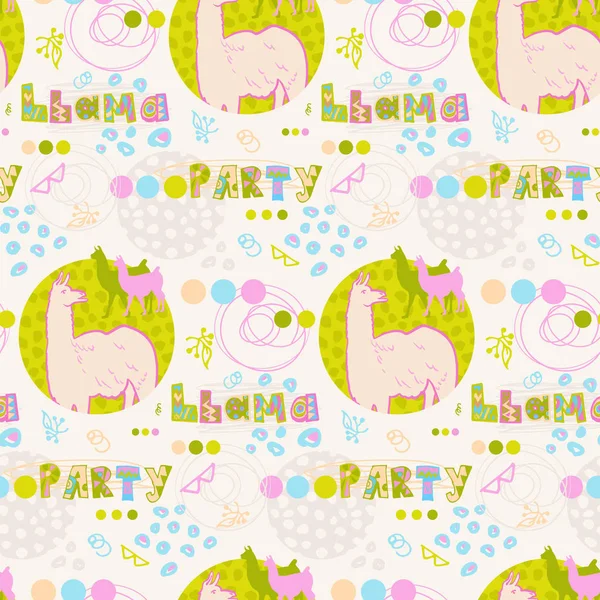 Seamless pattern with llamas silhouettes in pink and green colors — Stock Vector