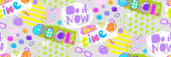 Pattern with motivational phrases written by hand cool, best time, do it now — 스톡 벡터