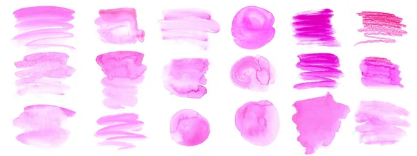 Набор розовых пятен акварели, мазки кисти, неравномерный — стоковое фото