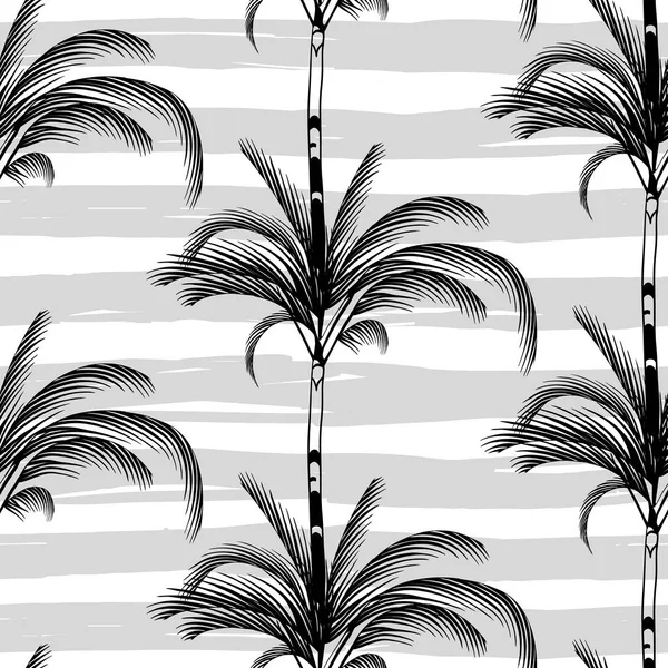 Gri ve beyaz çizgileri olan çizgili, pürüzsüz desenli palmiye siluetleri. — Stok Vektör