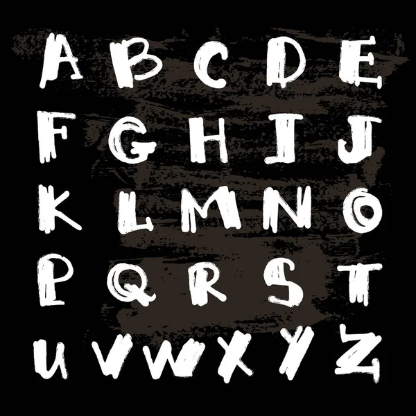 Engels alfabet is geschreven in wit krijt op een zwart schoolbord — Stockvector