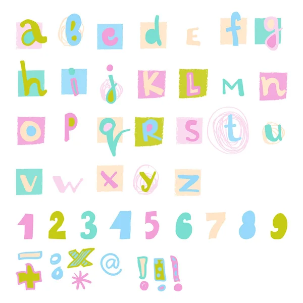 Lettertype Voor Kinderen Kleurrijk Leuk Met Hand Getekend Nummers Voor — Stockvector