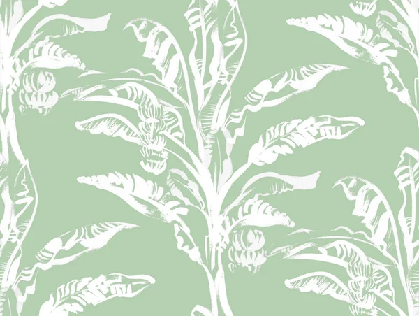 Nahtloses Muster mit einer Bananenpalme mit tropischen Blättern, gezeichnet mit einem trockenen Pinsel — Stockfoto