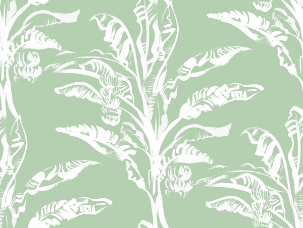 seamless pattern with a banana palm with tropical leaves drawn with a dry brush