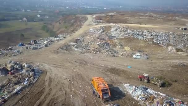 Aerial Shot Garbage Disposal Dumping Huge Landfill — Stock Video