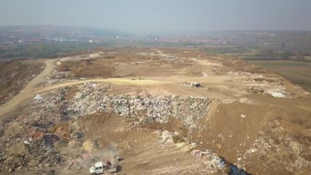 Aerial Shot Garbage Disposal Dumping Huge Landfill — Stock Video