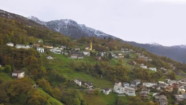 Kerk Van San Sebastiano Heuvels Van Stad Bellinzona Zwitserse Alpen — Stockvideo