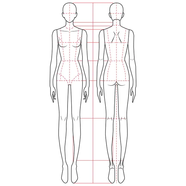 Templat Sketsa Datar Mode - Stok Vektor