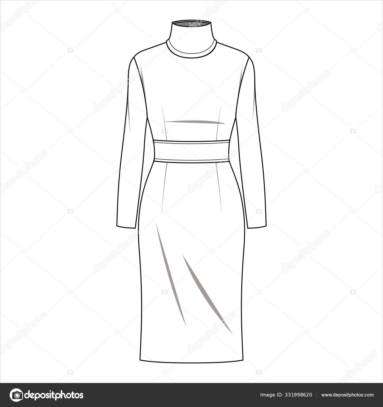 Dress Fashion Flat Sketch Template Stock Vector (Royalty Free) 1446821720 |  Shutterstock