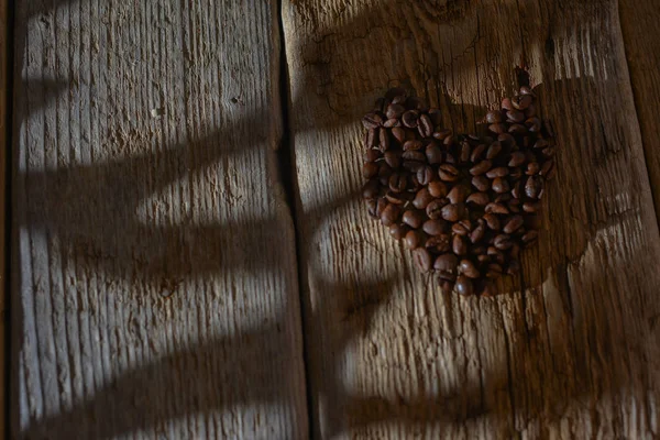 Ziarna Kawy Drewnianym Tle — Zdjęcie stockowe