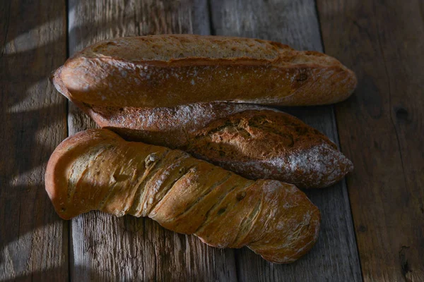 Bread Rustic Wooden Table — Stock Photo, Image