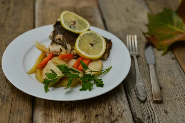 Pescado Verduras Plato — Foto de Stock