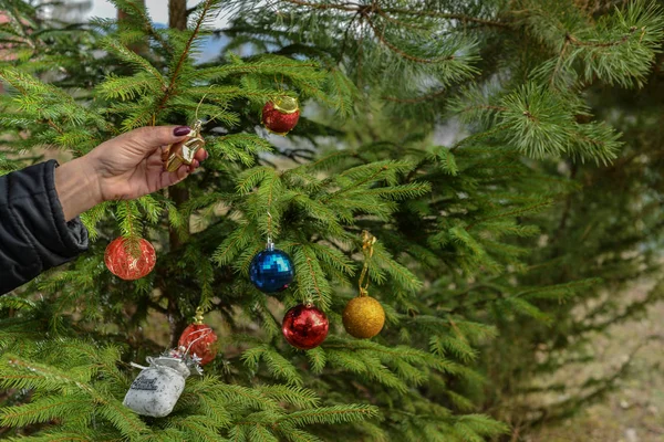 Árbol Navidad Decorado Con Juguetes —  Fotos de Stock